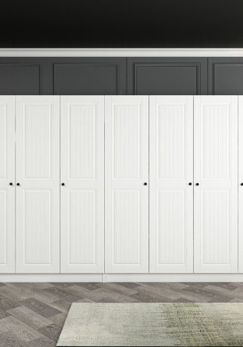 FUNZI LIVING Mebran 4777 garderobeskab, m. 7 lger, 2 bjlestnger, 4 skuffer, hylder - hvid melamin