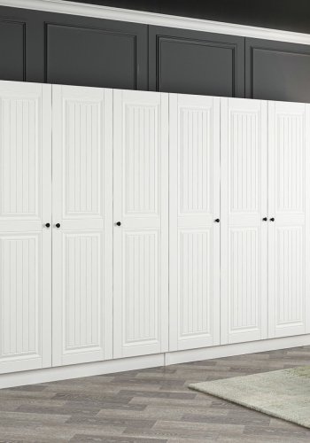 FUNZI LIVING Mebran 4777 garderobeskab, m. 7 lger, 2 bjlestnger, 4 skuffer, hylder - hvid melamin