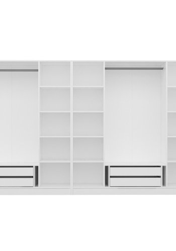 FUNZI LIVING Mebran 4777 garderobeskab, m. 7 lger, 2 bjlestnger, 4 skuffer, hylder - hvid melamin