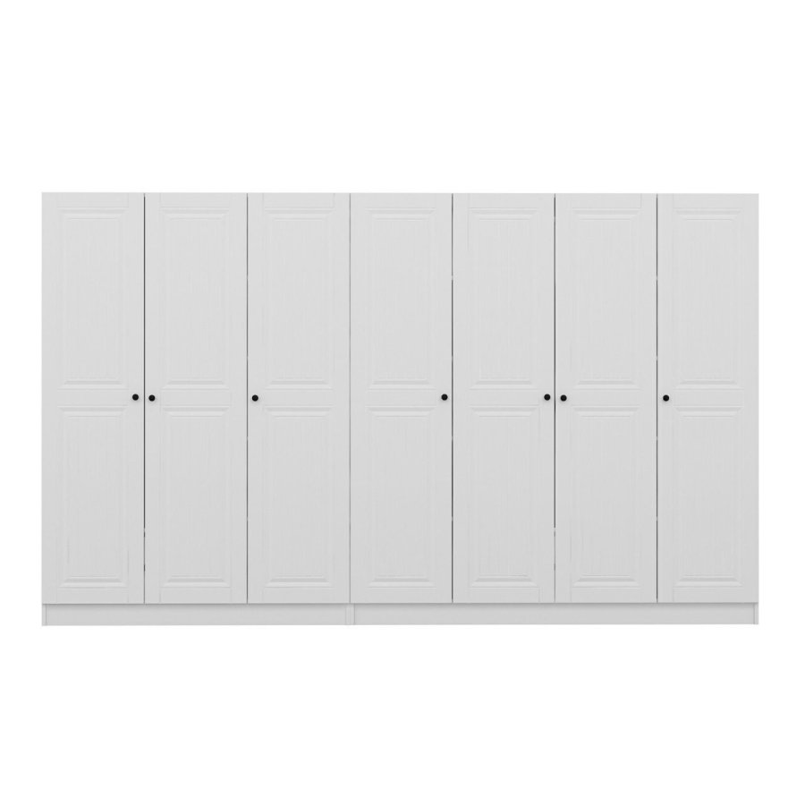 FUNZI LIVING Mebran 4777 garderobeskab, m. 7 lger, 2 bjlestnger, 4 skuffer, hylder - hvid melamin