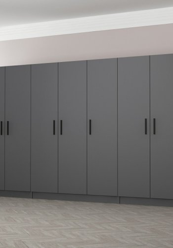 FUNZI LIVING 5082 garderobeskab, 7 lger, 5 bjlestnger, 2 skuffer, hylder - antracitgr melamin