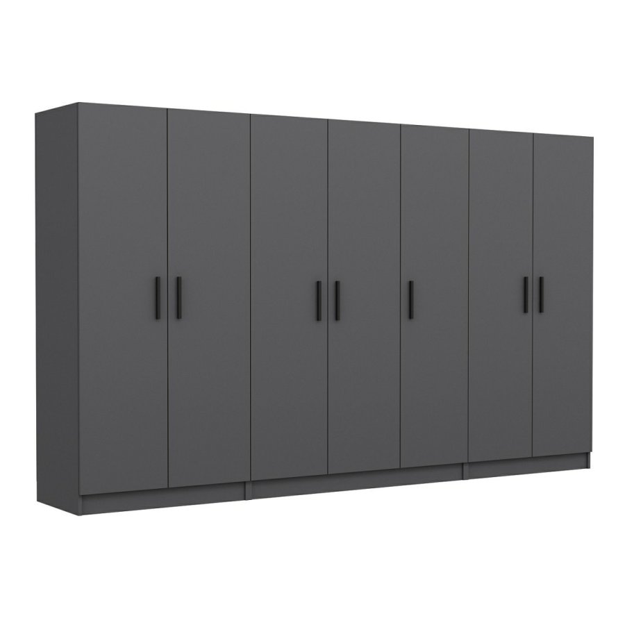 FUNZI LIVING 5082 garderobeskab, 7 lger, 5 bjlestnger, 2 skuffer, hylder - antracitgr melamin