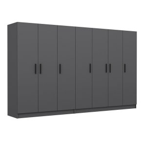 FUNZI LIVING 4979 garderobeskab, 7 lger, 2 bjlestnger, 4 skuffer, hylder - antracitgr melamin