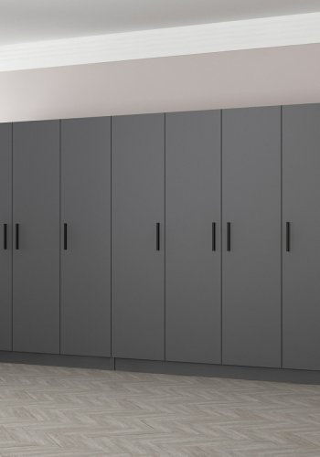 FUNZI LIVING 5083 garderobeskab, 7 lger, 2 bjlestnger, 4 skuffer, hylder - antracitgr melamin