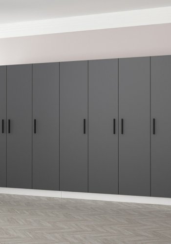 FUNZI LIVING 5056 garderobeskab, 7 lger, 2 bjlestnger, 4 skuffer, hylder - antracit/hvid melamin