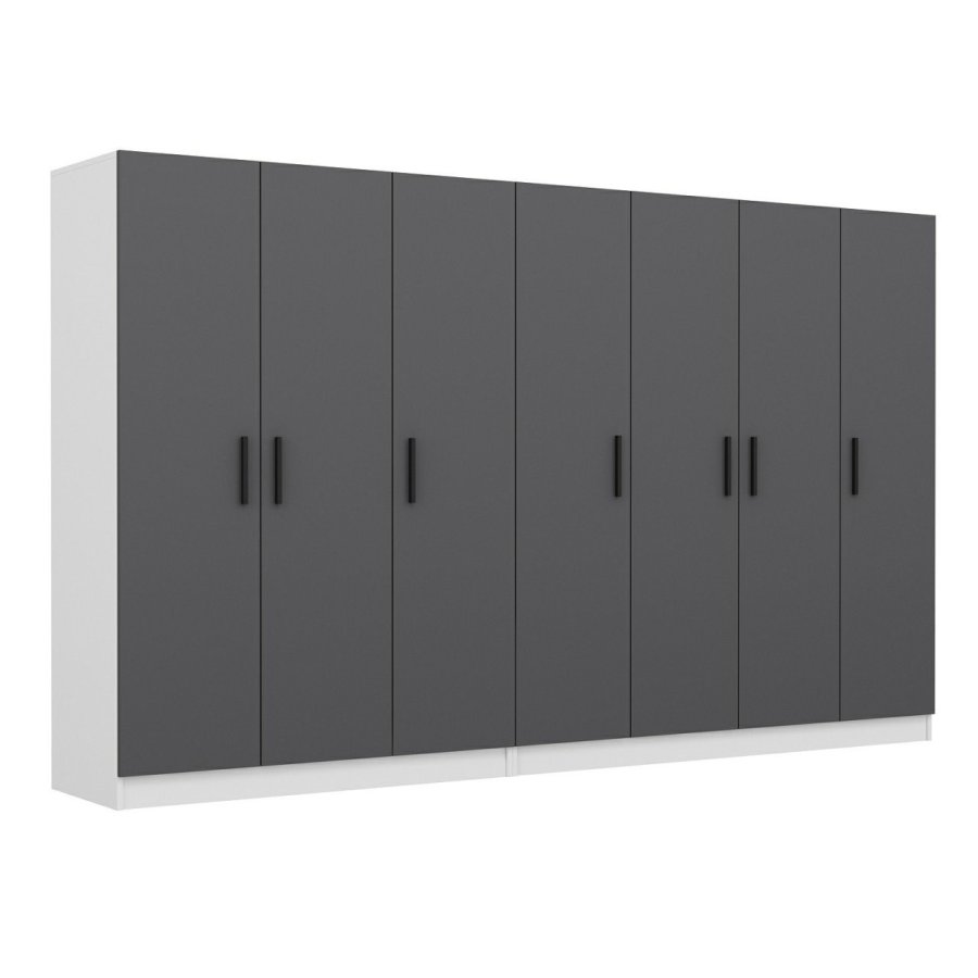 FUNZI LIVING 5056 garderobeskab, 7 lger, 2 bjlestnger, 4 skuffer, hylder - antracit/hvid melamin