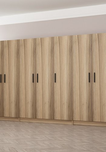 FUNZI LIVING 7632 garderobeskab, m. 7 lger, 5 bjlestnger, 2 skuffer, hylder - natur melamin