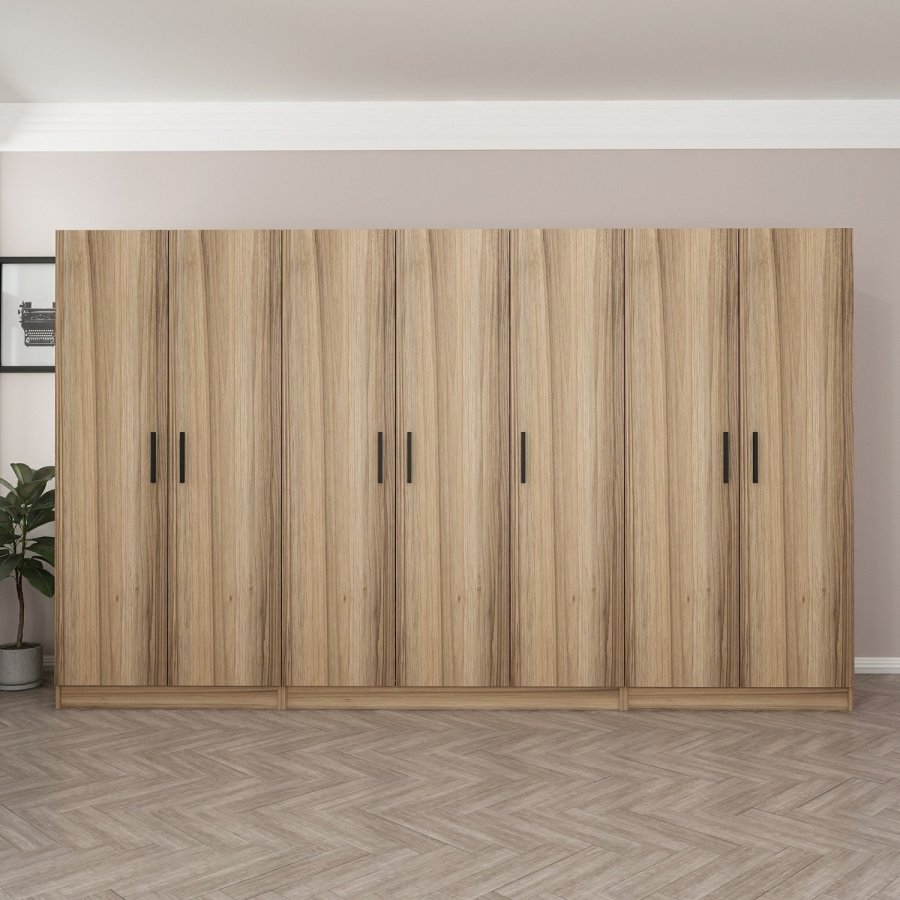 FUNZI LIVING 7632 garderobeskab, m. 7 lger, 5 bjlestnger, 2 skuffer, hylder - natur melamin