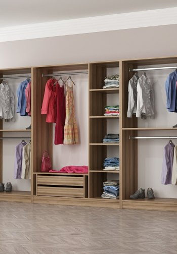 FUNZI LIVING 7632 garderobeskab, m. 7 lger, 5 bjlestnger, 2 skuffer, hylder - natur melamin