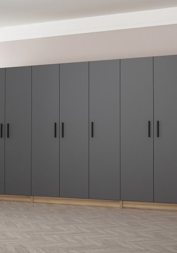 FUNZI LIVING 7512 garderobeskab, 7 lger, 5 bjlestnger, 2 skuffer, hylder - antracit/natur melamin