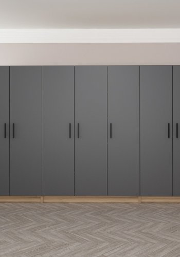 FUNZI LIVING 7642 garderobeskab, 7 lger, 5 bjlestnger, 2 skuffer, hylder - antracit/natur melamin