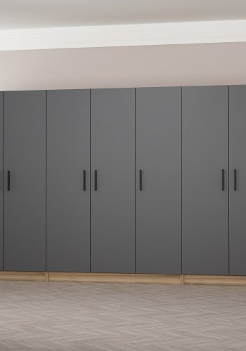 FUNZI LIVING 7642 garderobeskab, 7 lger, 5 bjlestnger, 2 skuffer, hylder - antracit/natur melamin