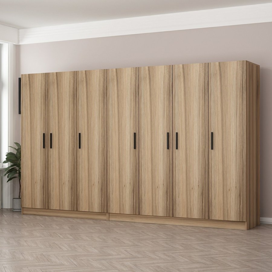 FUNZI LIVING 7503 garderobeskab, m. 7 lger, 2 bjlestnger, 4 skuffer, hylder - natur melamin