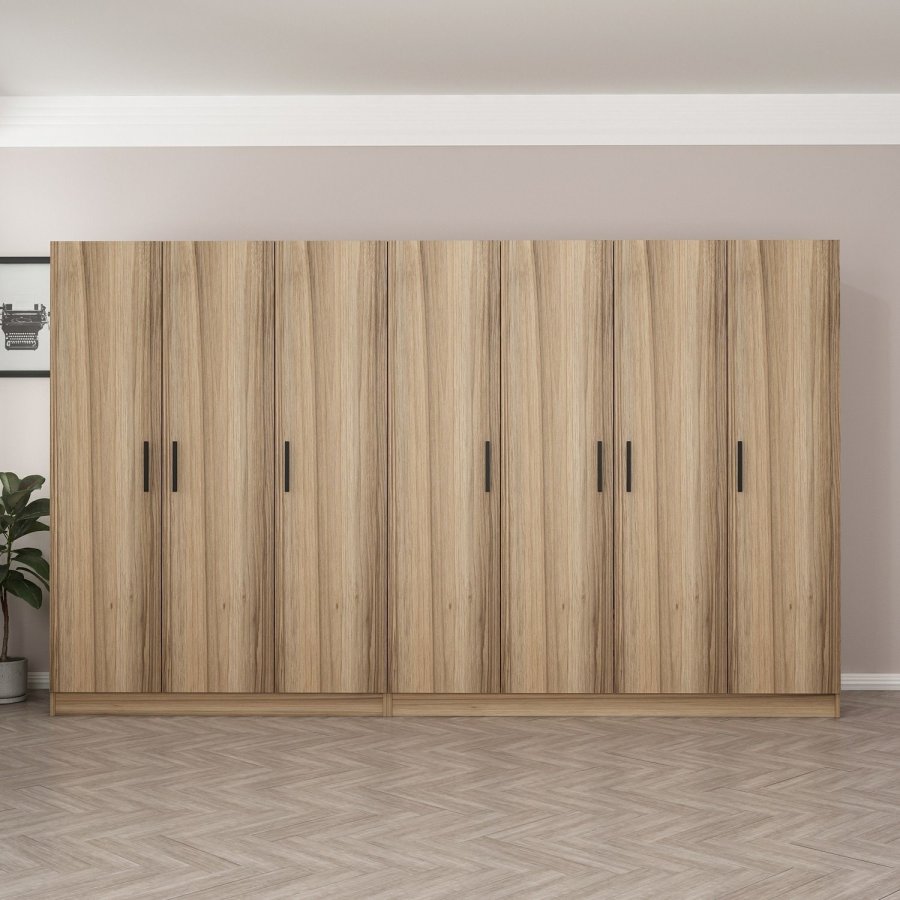 FUNZI LIVING 7503 garderobeskab, m. 7 lger, 2 bjlestnger, 4 skuffer, hylder - natur melamin