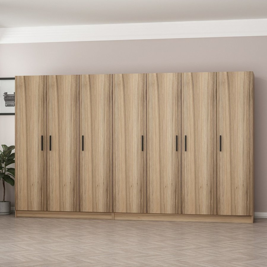 FUNZI LIVING 7503 garderobeskab, m. 7 lger, 2 bjlestnger, 4 skuffer, hylder - natur melamin