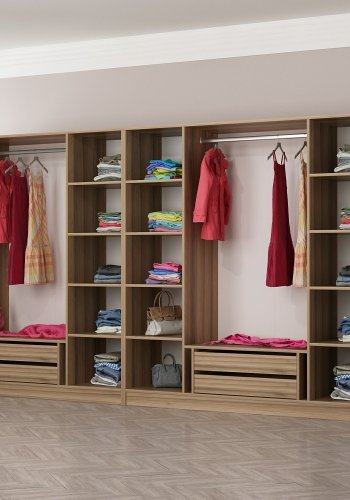 FUNZI LIVING 7633 garderobeskab, m. 7 lger, 2 bjlestnger, 4 skuffer, hylder - natur melamin