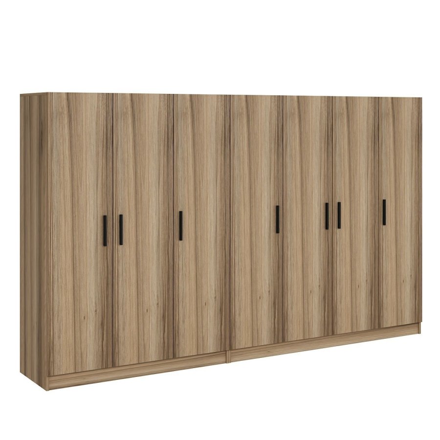 FUNZI LIVING 7633 garderobeskab, m. 7 lger, 2 bjlestnger, 4 skuffer, hylder - natur melamin