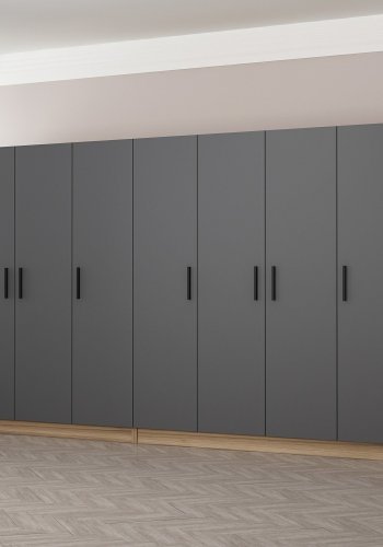 FUNZI LIVING 7513 garderobeskab, 7 lger, 2 bjlestnger, 4 skuffer, hylder - antracit/natur melamin