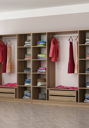 FUNZI LIVING 7513 garderobeskab, 7 lger, 2 bjlestnger, 4 skuffer, hylder - antracit/natur melamin