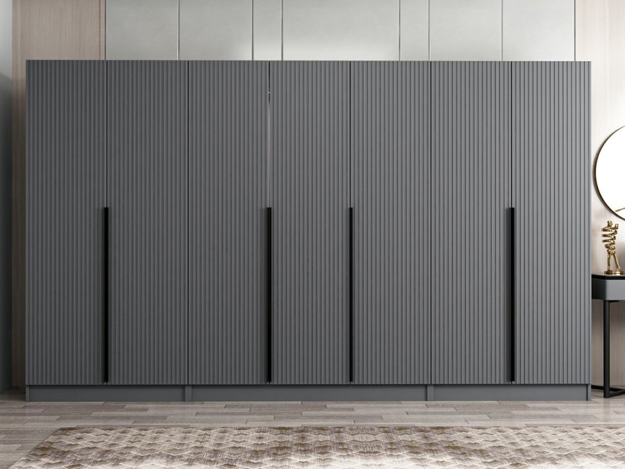 FUNZI LIVING Plus 7778 garderobeskab, 7 lger, 5 bjlestnger, 2 skuffer, hylder - antracit melamin