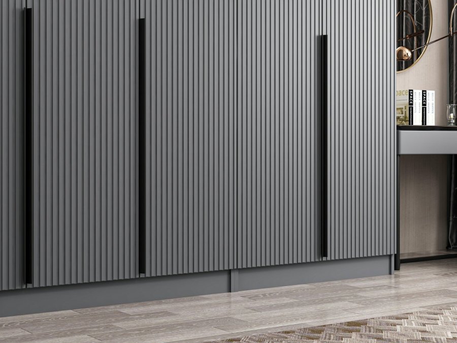 FUNZI LIVING Plus 7778 garderobeskab, 7 lger, 5 bjlestnger, 2 skuffer, hylder - antracit melamin