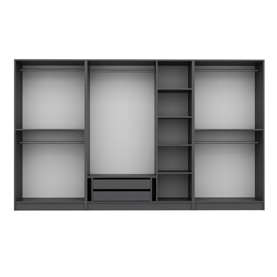 FUNZI LIVING Plus 7778 garderobeskab, 7 lger, 5 bjlestnger, 2 skuffer, hylder - antracit melamin
