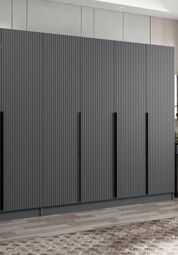 FUNZI LIVING Plus 7779 garderobeskab, 7 lger, 2 bjlestnger, 4 skuffer, hylder - antracit melamin