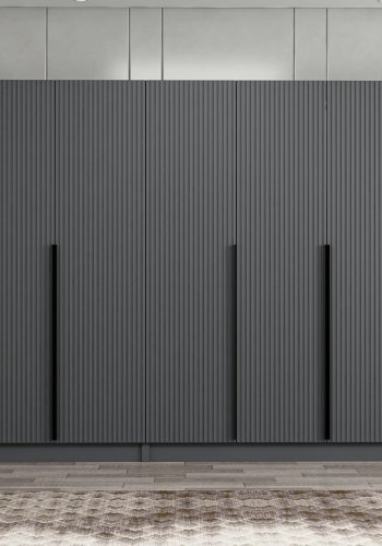 FUNZI LIVING Plus 7779 garderobeskab, 7 lger, 2 bjlestnger, 4 skuffer, hylder - antracit melamin