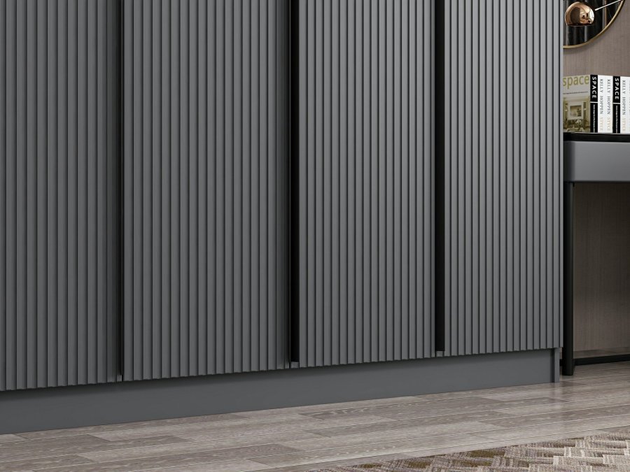 FUNZI LIVING Plus 7779 garderobeskab, 7 lger, 2 bjlestnger, 4 skuffer, hylder - antracit melamin