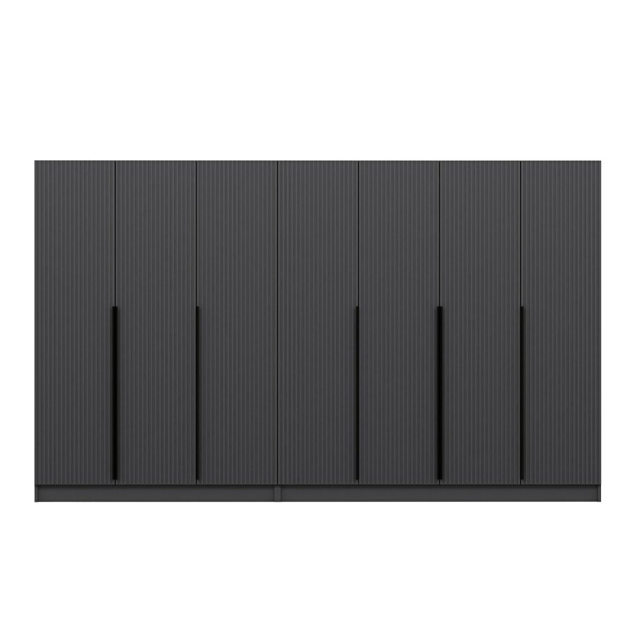 FUNZI LIVING Plus 7779 garderobeskab, 7 lger, 2 bjlestnger, 4 skuffer, hylder - antracit melamin