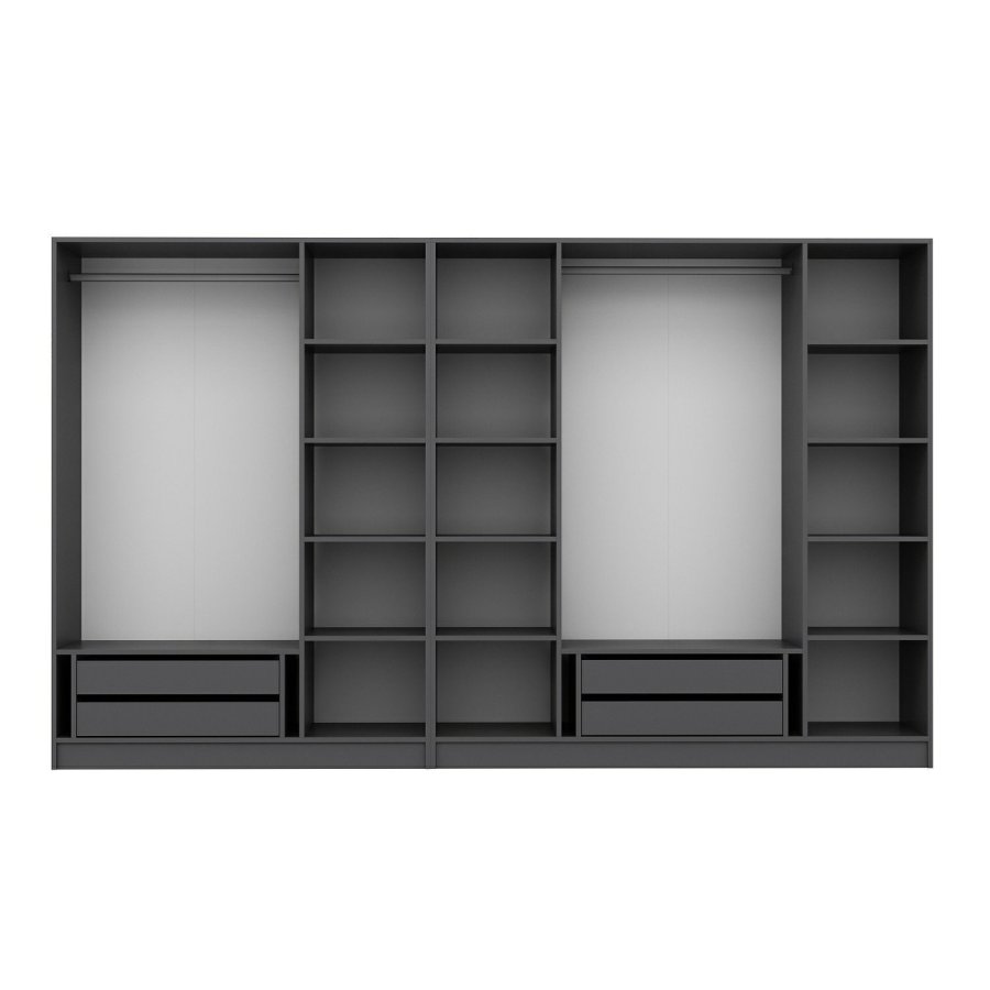 FUNZI LIVING Plus 7779 garderobeskab, 7 lger, 2 bjlestnger, 4 skuffer, hylder - antracit melamin