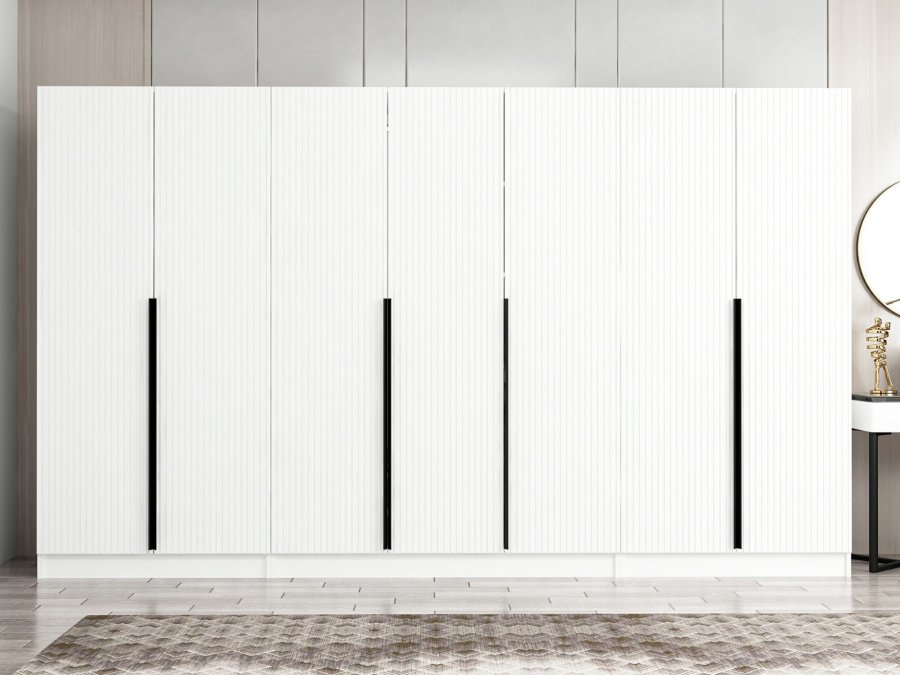 FUNZI LIVING Plus 7788 garderobeskab, m. 7 lger, 5 bjlestnger, 2 skuffer, hylder - hvid melamin