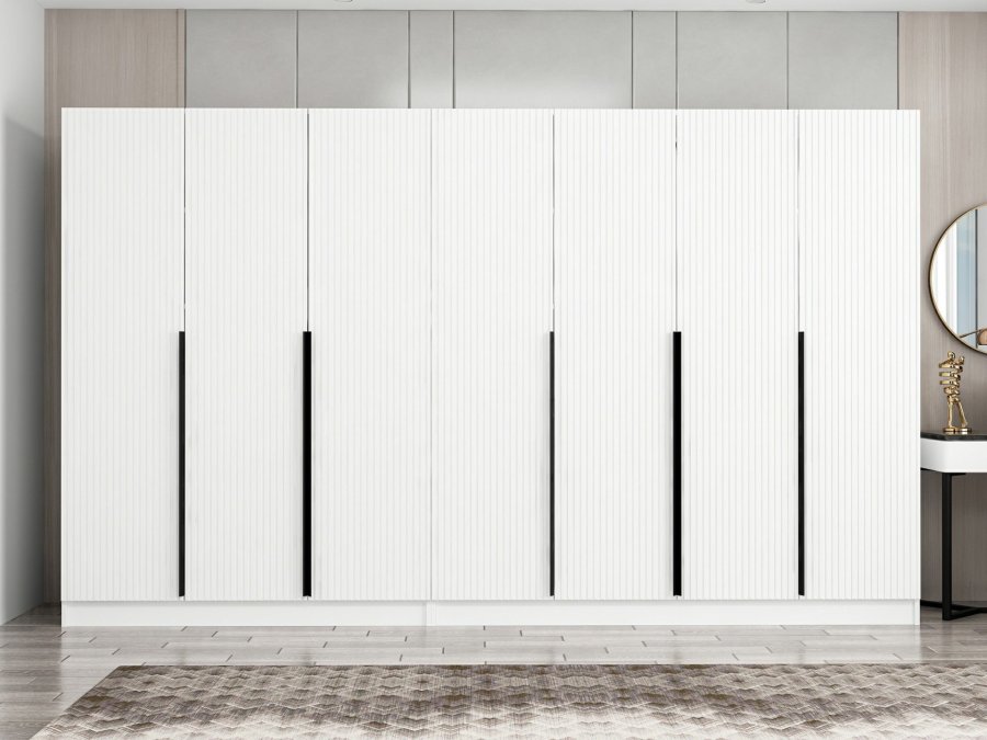 FUNZI LIVING Plus 7789 garderobeskab, m. 7 lger, 2 bjlestnger, 4 skuffer, hylder - hvid melamin