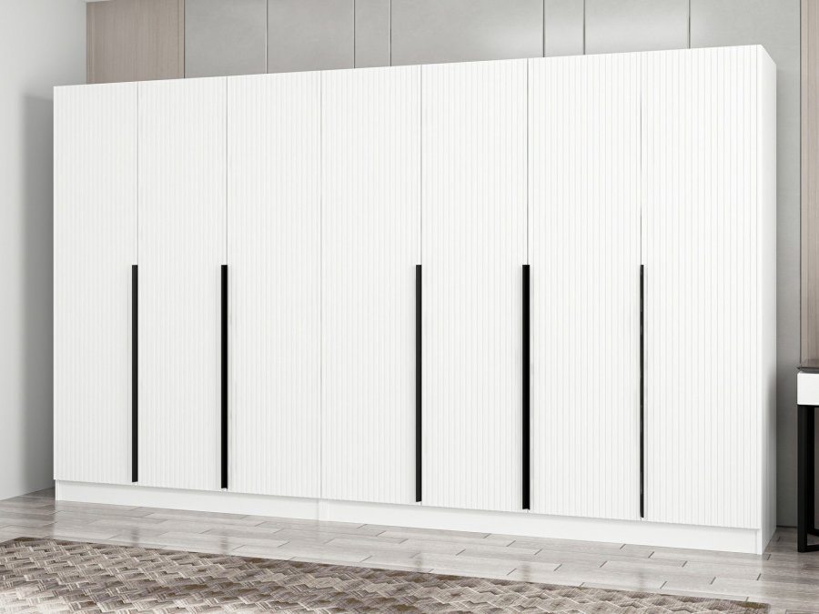 FUNZI LIVING Plus 7789 garderobeskab, m. 7 lger, 2 bjlestnger, 4 skuffer, hylder - hvid melamin