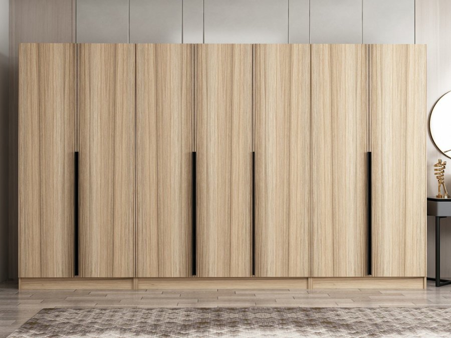 FUNZI LIVING Plus 7798 garderobeskab, m. 7 lger, 5 bjlestnger, 2 skuffer, hylder - natur melamin