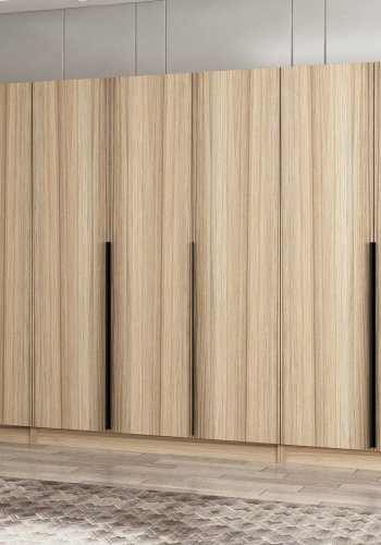 FUNZI LIVING Plus 7798 garderobeskab, m. 7 lger, 5 bjlestnger, 2 skuffer, hylder - natur melamin