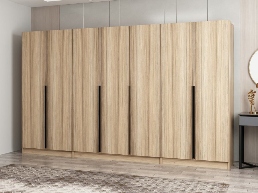 FUNZI LIVING Plus 7798 garderobeskab, m. 7 lger, 5 bjlestnger, 2 skuffer, hylder - natur melamin