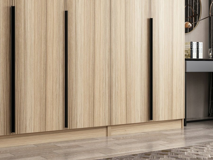 FUNZI LIVING Plus 7798 garderobeskab, m. 7 lger, 5 bjlestnger, 2 skuffer, hylder - natur melamin