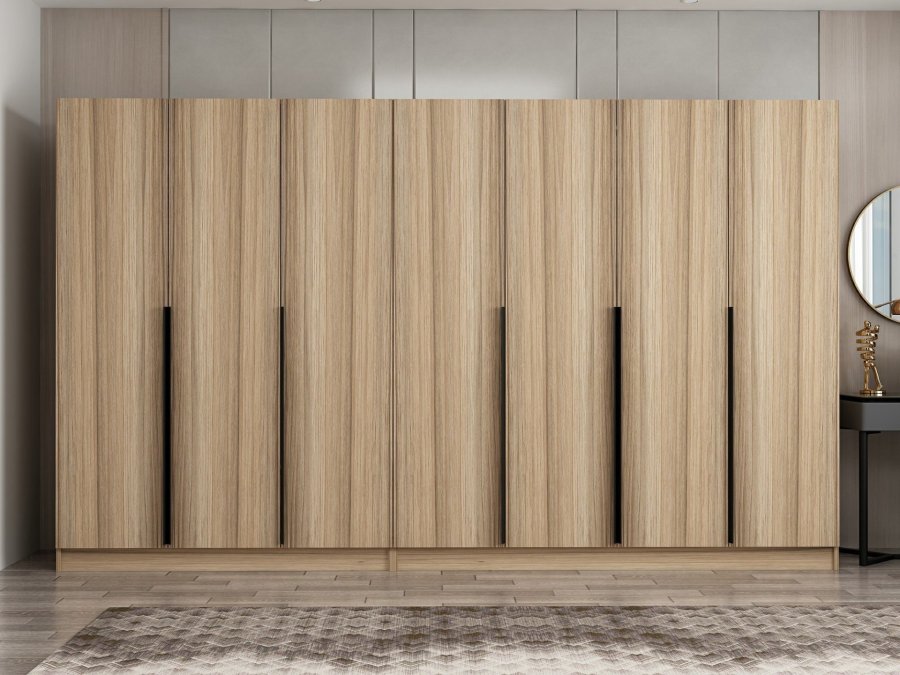 FUNZI LIVING Plus 7799 garderobeskab, m. 7 lger, 2 bjlestnger, 4 skuffer, hylder - natur melamin