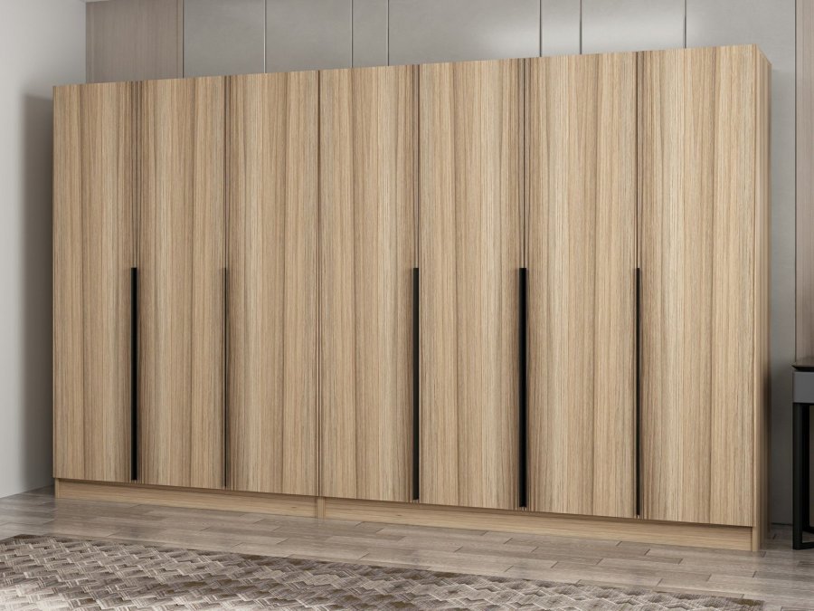 FUNZI LIVING Plus 7799 garderobeskab, m. 7 lger, 2 bjlestnger, 4 skuffer, hylder - natur melamin