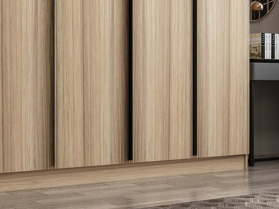 FUNZI LIVING Plus 7799 garderobeskab, m. 7 lger, 2 bjlestnger, 4 skuffer, hylder - natur melamin