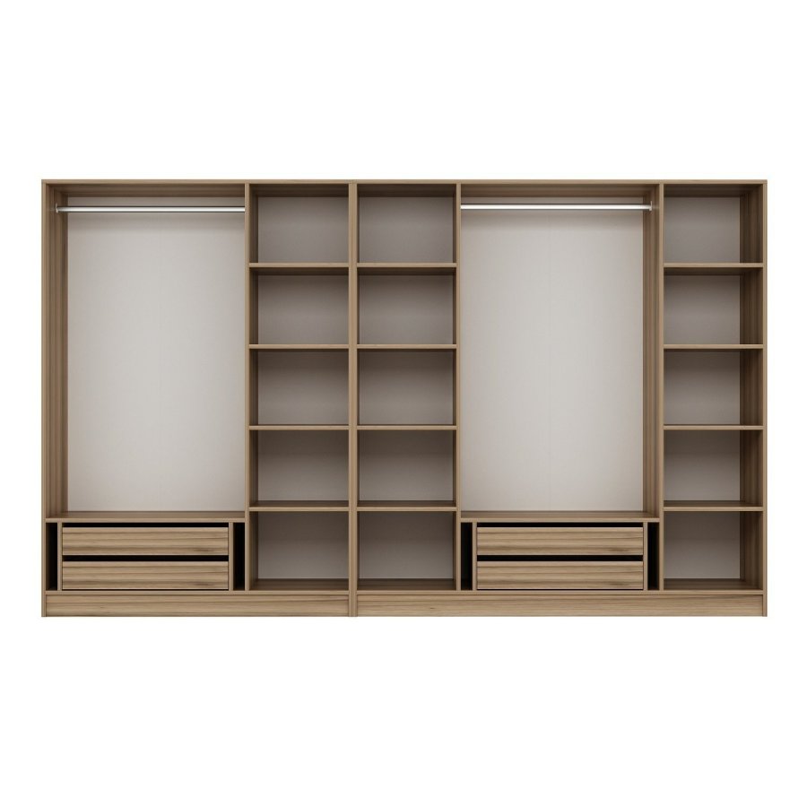 FUNZI LIVING Plus 7799 garderobeskab, m. 7 lger, 2 bjlestnger, 4 skuffer, hylder - natur melamin