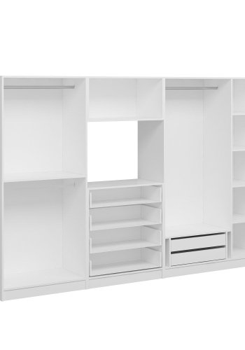 FUNZI LIVING 7826 garderobeskab, m. 6 lger, 2 bjlestnger, 6 skuffer, hylder - hvid melamin