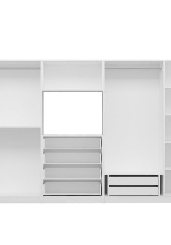 FUNZI LIVING 7826 garderobeskab, m. 6 lger, 2 bjlestnger, 6 skuffer, hylder - hvid melamin