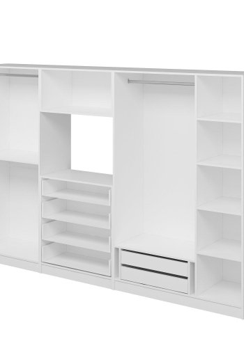 FUNZI LIVING 7826 garderobeskab, m. 6 lger, 2 bjlestnger, 6 skuffer, hylder - hvid melamin