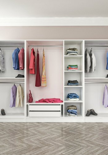 FUNZI LIVING Mebran 8395 garderobeskab, m. 7 lger, 5 bjlestnger, 2 skuffer, hylder - hvid melamin