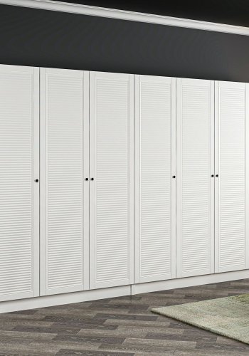 FUNZI LIVING Mebran 8426 garderobeskab, m. 7 lger, 2 bjlestnger, 4 skuffer, hylder - hvid melamin