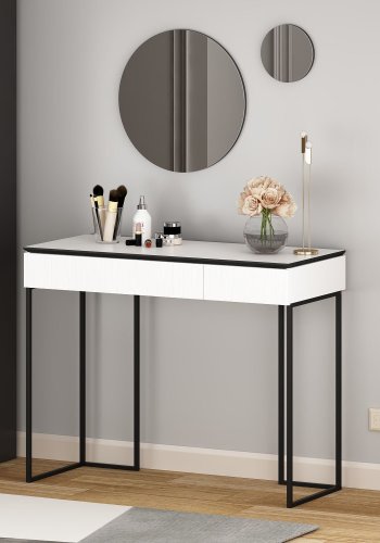 FUNZI LIVING Plus makeup bord, m. 2 skuffer og 2 spejle - hvid melamin