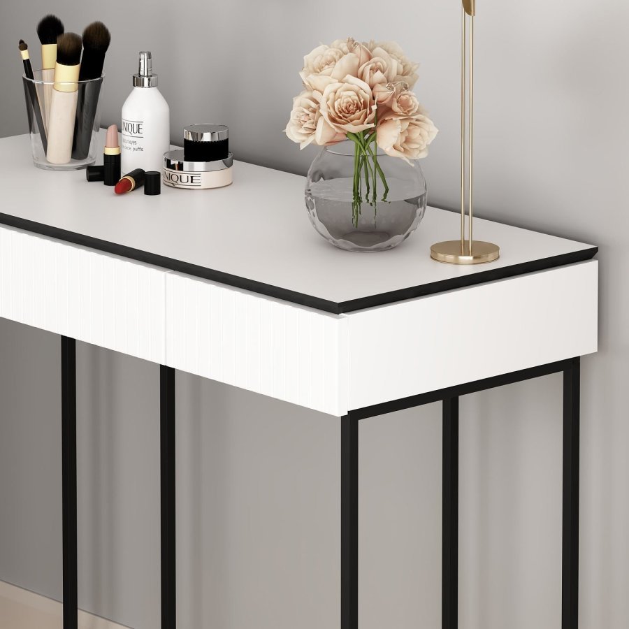 FUNZI LIVING Plus makeup bord, m. 2 skuffer og 2 spejle - hvid melamin