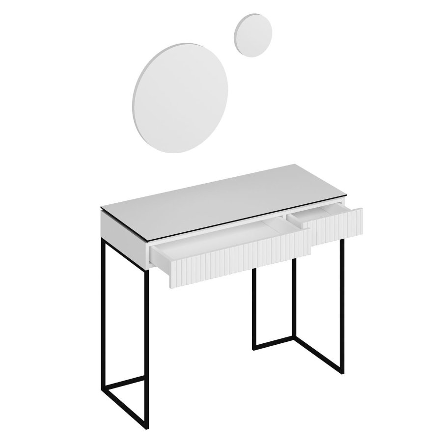 FUNZI LIVING Plus makeup bord, m. 2 skuffer og 2 spejle - hvid melamin